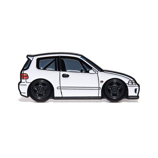Leen Customs Honda Civic EG hatchback white enamel pin