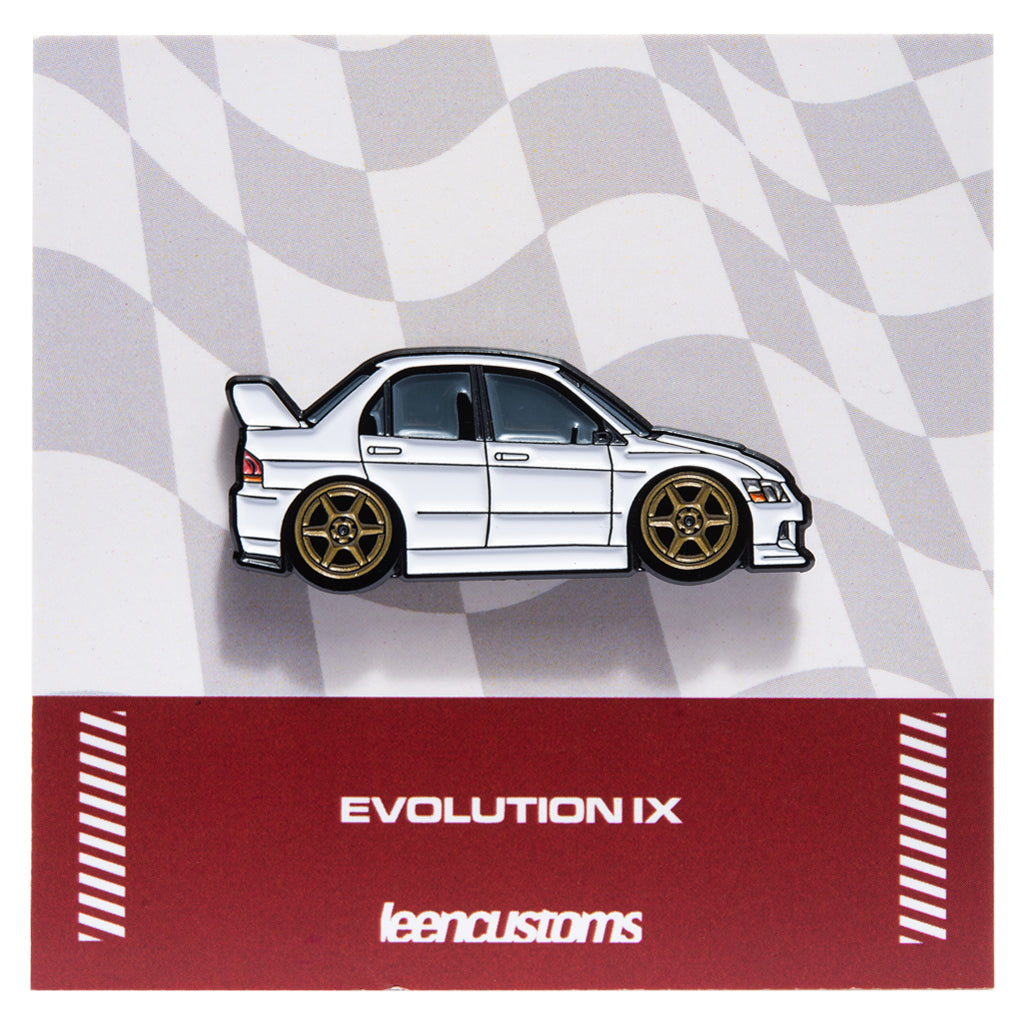 Leen Customs Mitsubishi Evolution IX white enamel pin