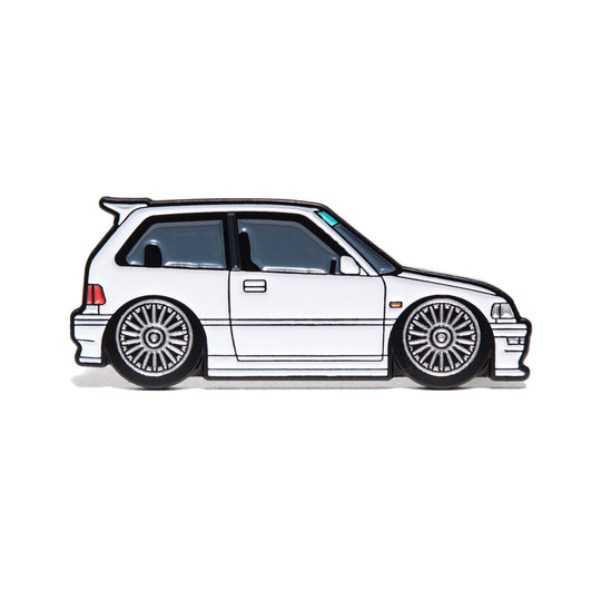 Leen Customs Honda Civic EF hatchback white enamel pin
