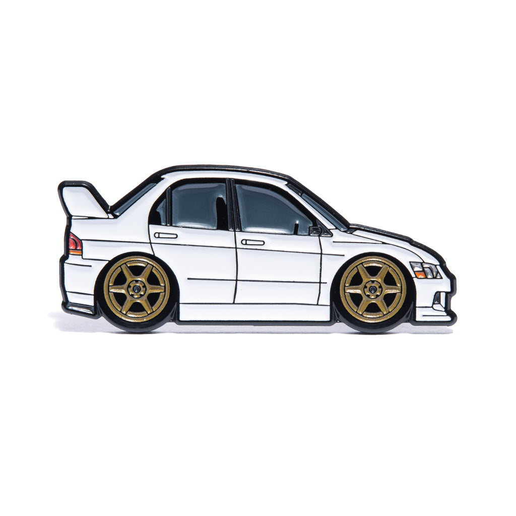 Leen Customs Mitsubishi Evolution IX white enamel pin