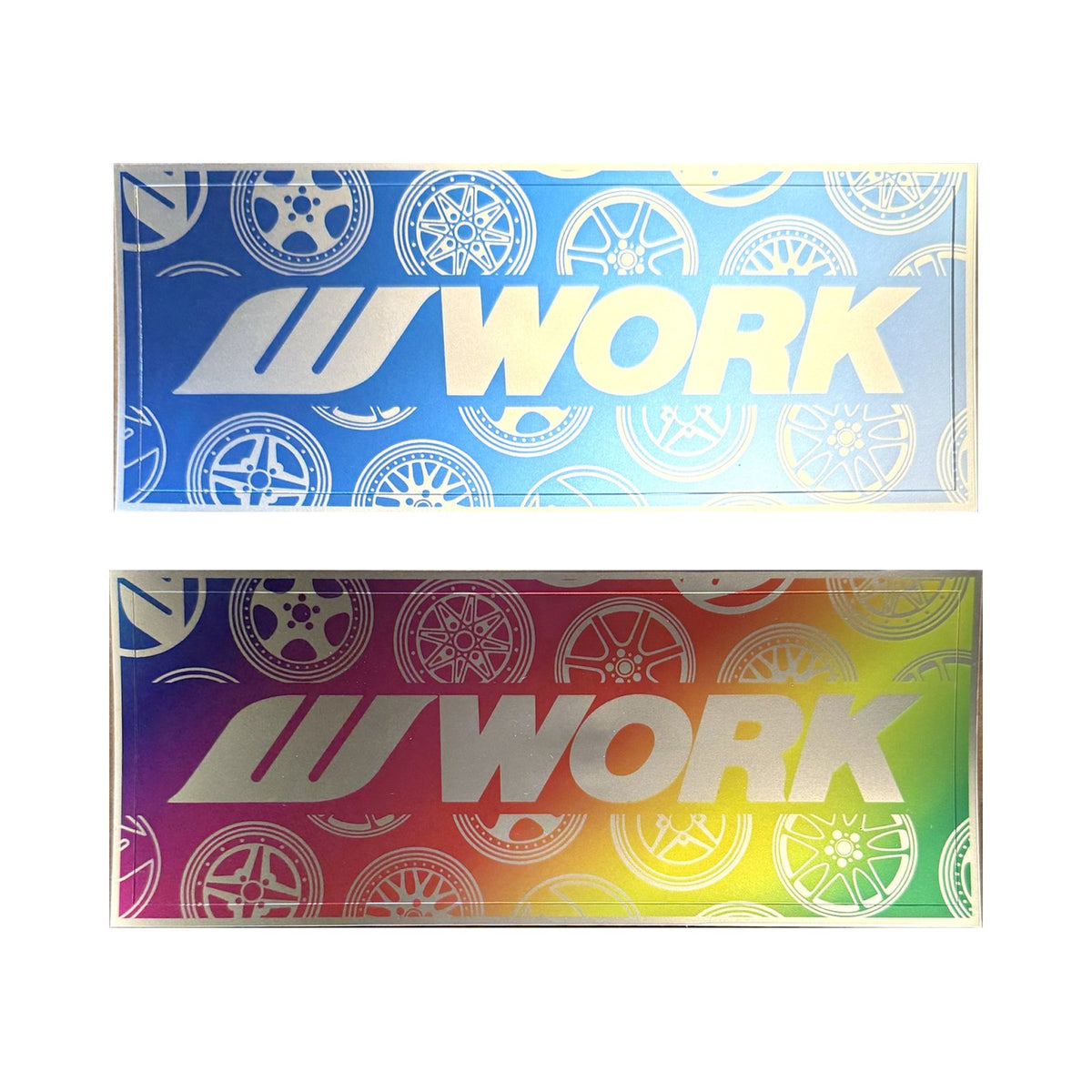 WORK Holographic Wheel Sticker in blue and rainbow